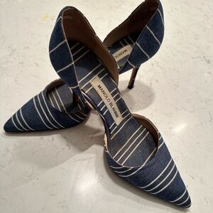 Blue and white striped used Manolo Blahnik Heels